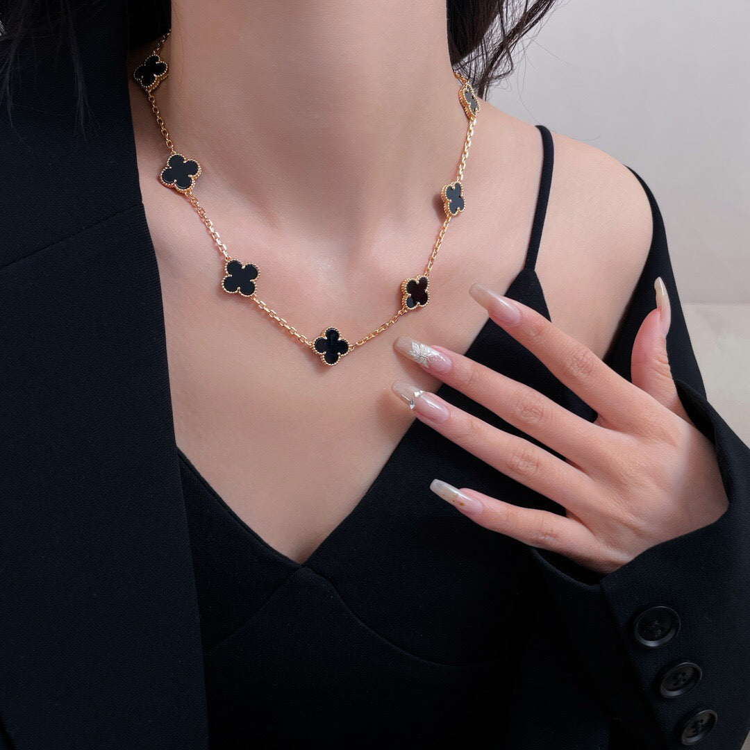 [Lumina]CLOVER 10 MOTIFS ONYX NECKLACE