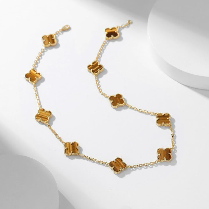 [Lumina]CLOVER 10 MOTIFS TIGER EYE NECKLACE