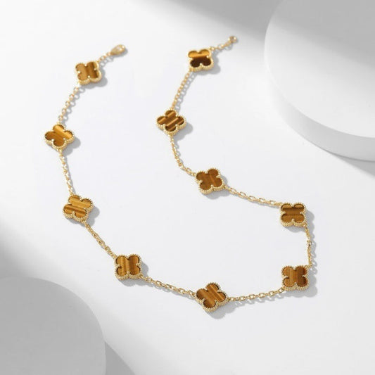 [Lumina]CLOVER 10 MOTIFS TIGER EYE NECKLACE