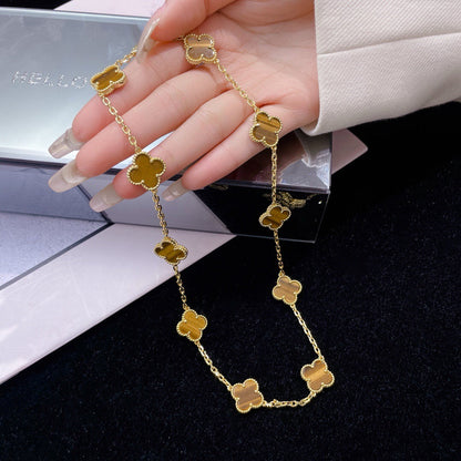 [Lumina]CLOVER 10 MOTIFS TIGER EYE NECKLACE
