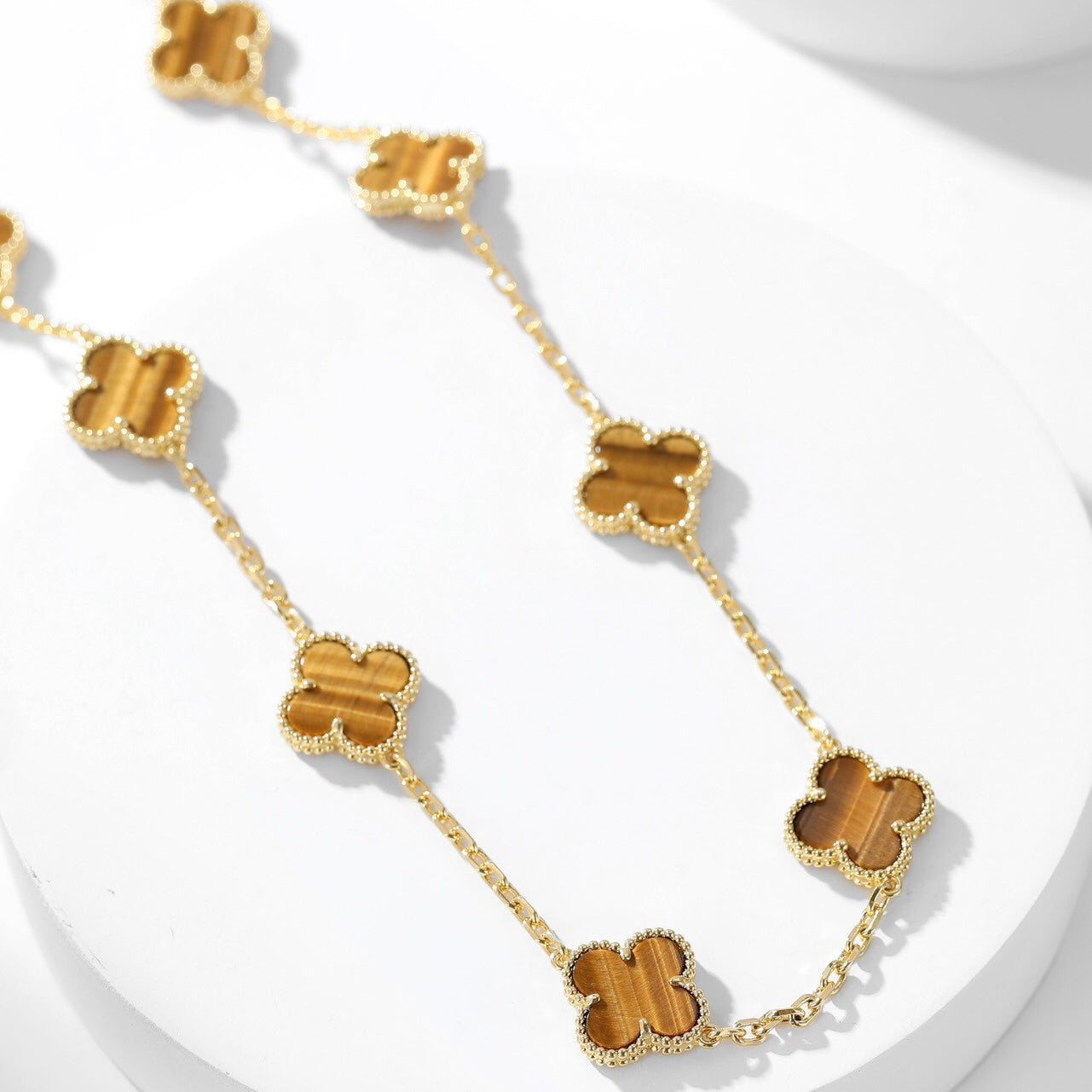 [Lumina]CLOVER 10 MOTIFS TIGER EYE NECKLACE
