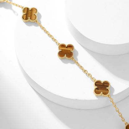 [Lumina]CLOVER 10 MOTIFS TIGER EYE NECKLACE