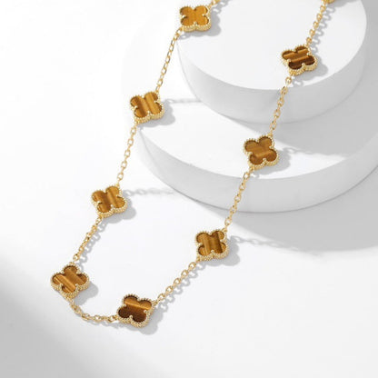 [Lumina]CLOVER 10 MOTIFS TIGER EYE NECKLACE