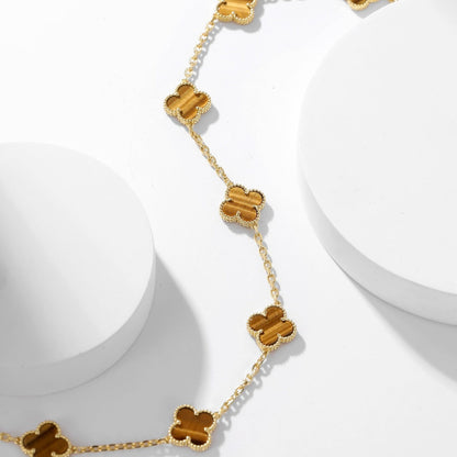 [Lumina]CLOVER 10 MOTIFS TIGER EYE NECKLACE