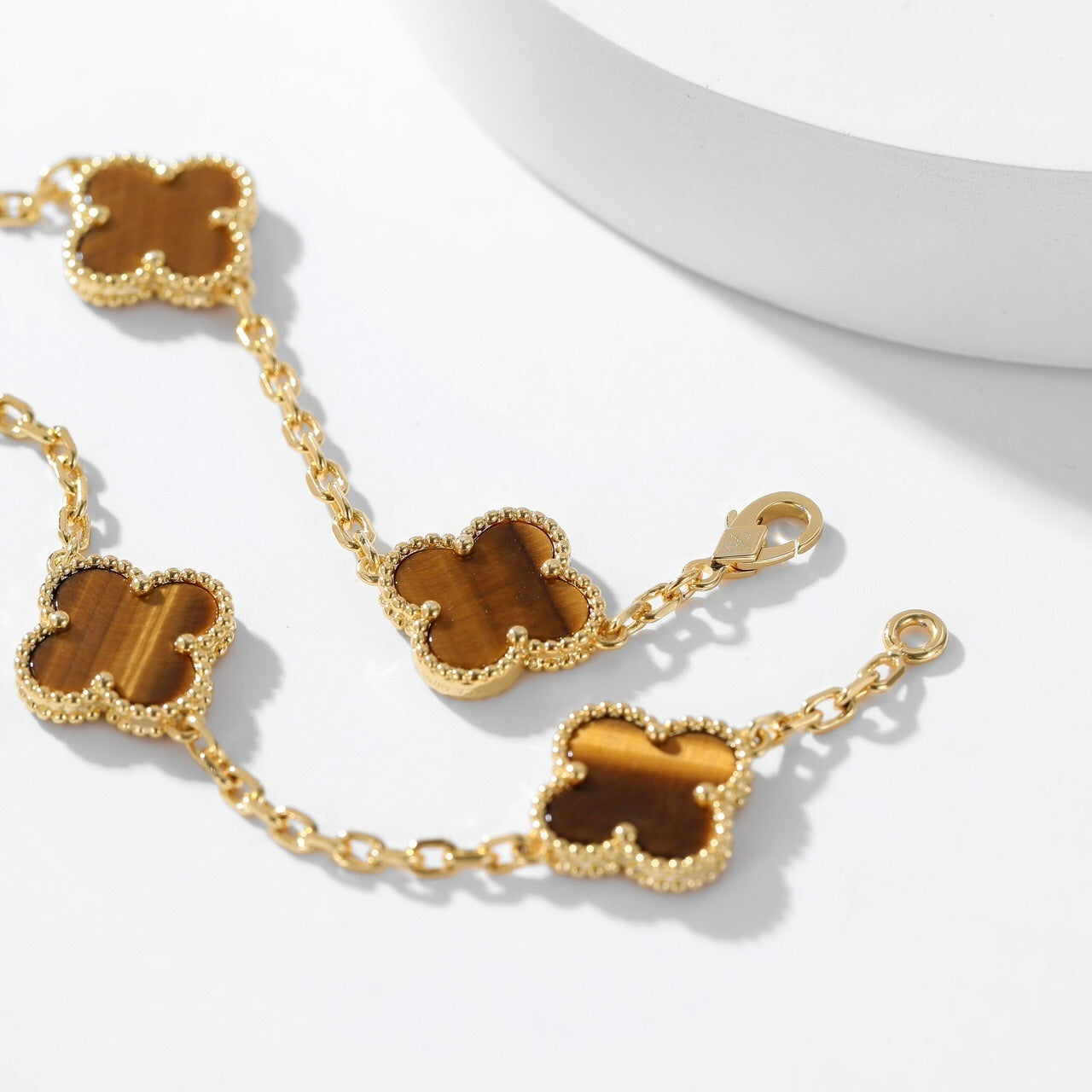 [Lumina]CLOVER 10 MOTIFS TIGER EYE NECKLACE