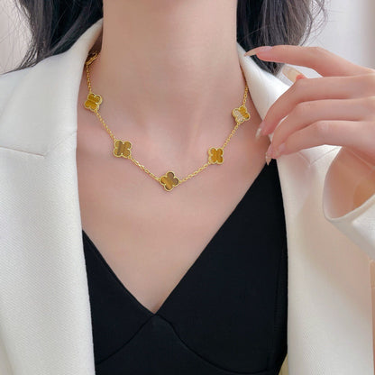 [Lumina]CLOVER 10 MOTIFS TIGER EYE NECKLACE
