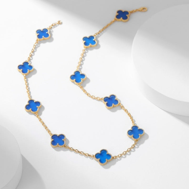 [Lumina]CLOVER 10 MOTIFS BLUE AGATE NECKLACE