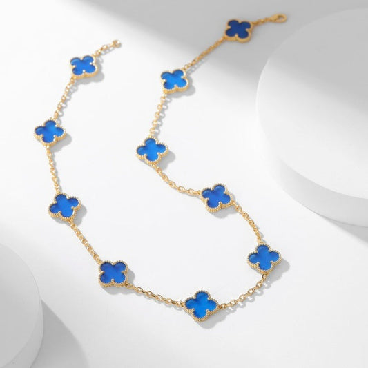 [Lumina]CLOVER 10 MOTIFS BLUE AGATE NECKLACE