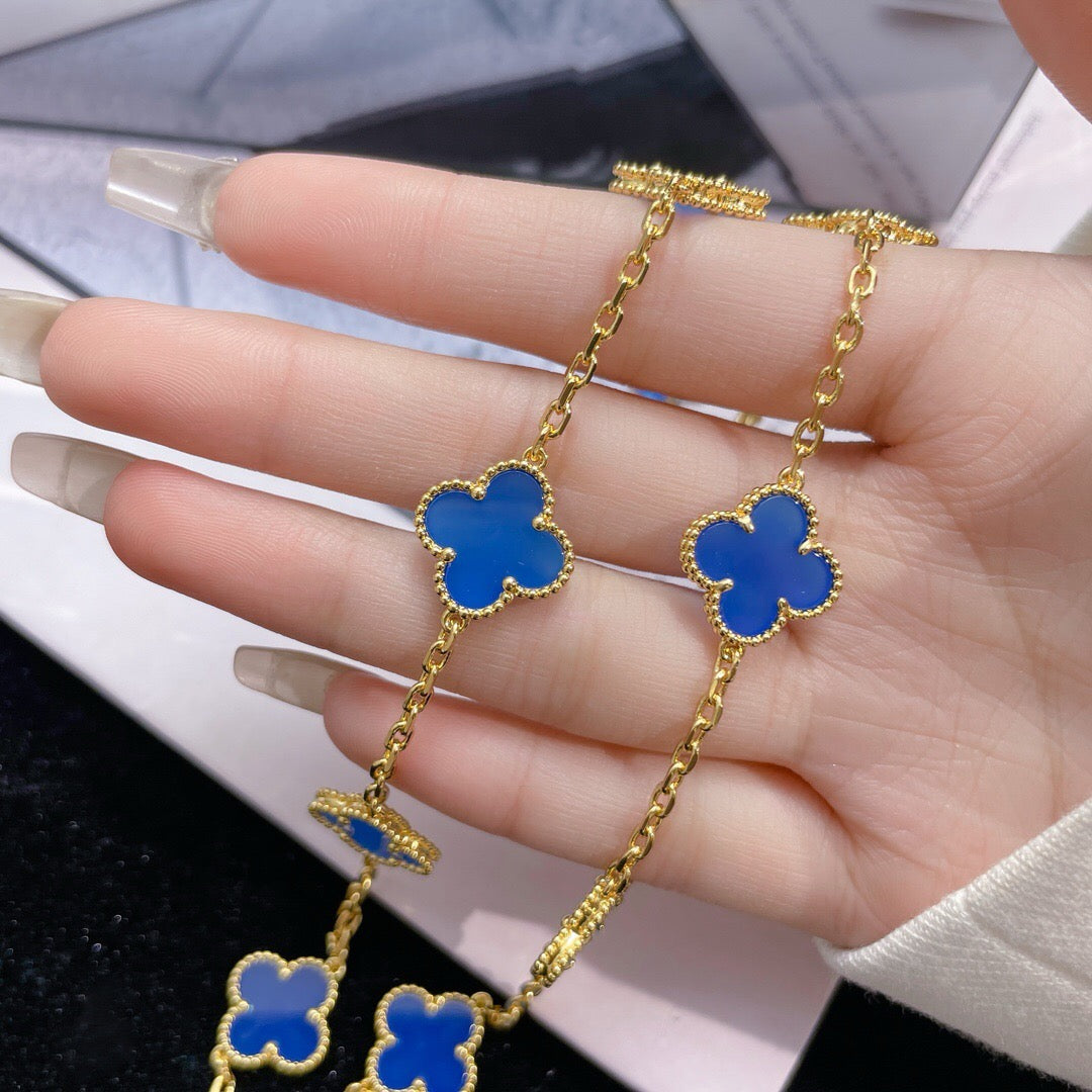 [Lumina]CLOVER 10 MOTIFS BLUE AGATE NECKLACE