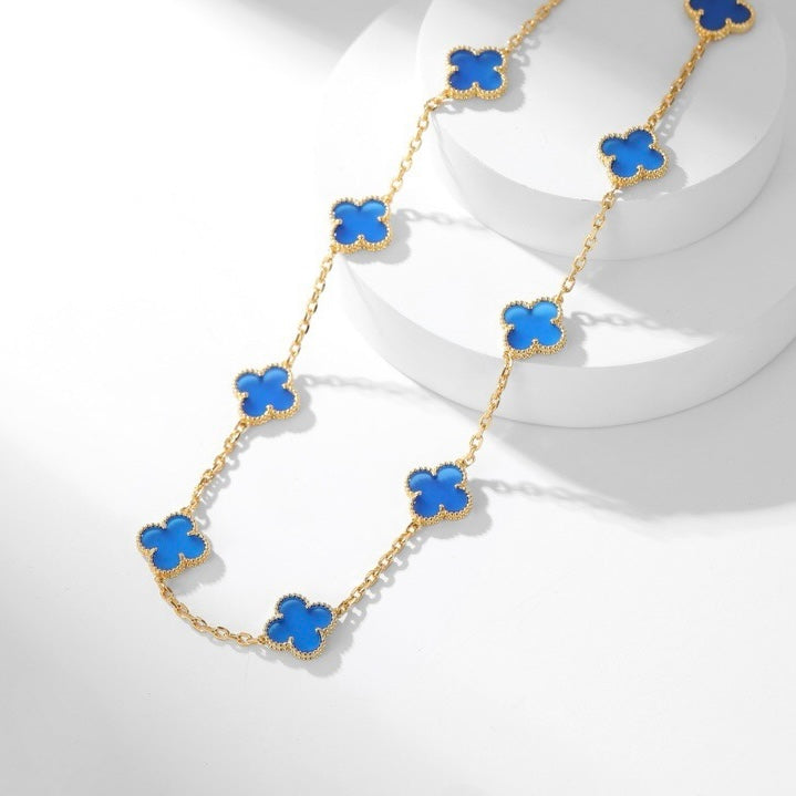 [Lumina]CLOVER 10 MOTIFS BLUE AGATE NECKLACE