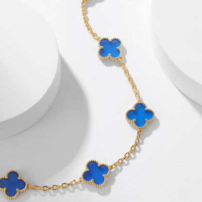 [Lumina]CLOVER 10 MOTIFS BLUE AGATE NECKLACE
