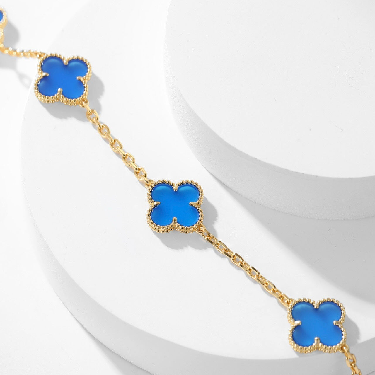 [Lumina]CLOVER 10 MOTIFS BLUE AGATE NECKLACE
