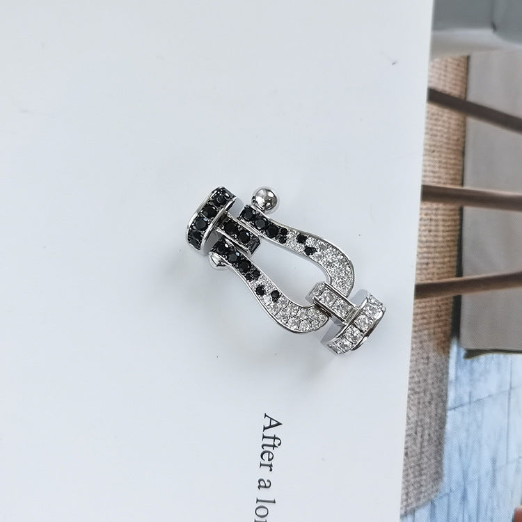 [Lumina]FORCE LARGE HORSESHOE BLACK WHITE DIAMOND BRACELET SILVER