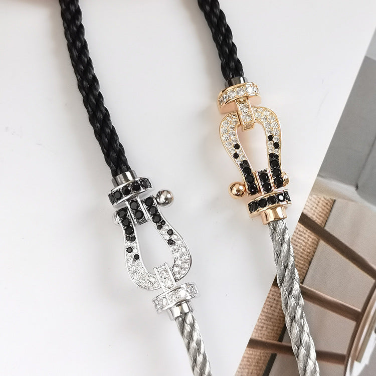 [Lumina]FORCE LARGE HORSESHOE BLACK WHITE DIAMOND BRACELET SILVER