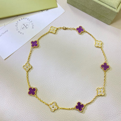 [Lumina Jewelry]CLOVER 10 MOTIFS  PURPLE VIOLET DIAMOND NECKLACE