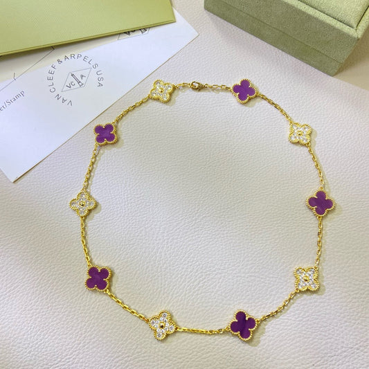 [Lumina Jewelry]CLOVER 10 MOTIFS  PURPLE VIOLET DIAMOND NECKLACE