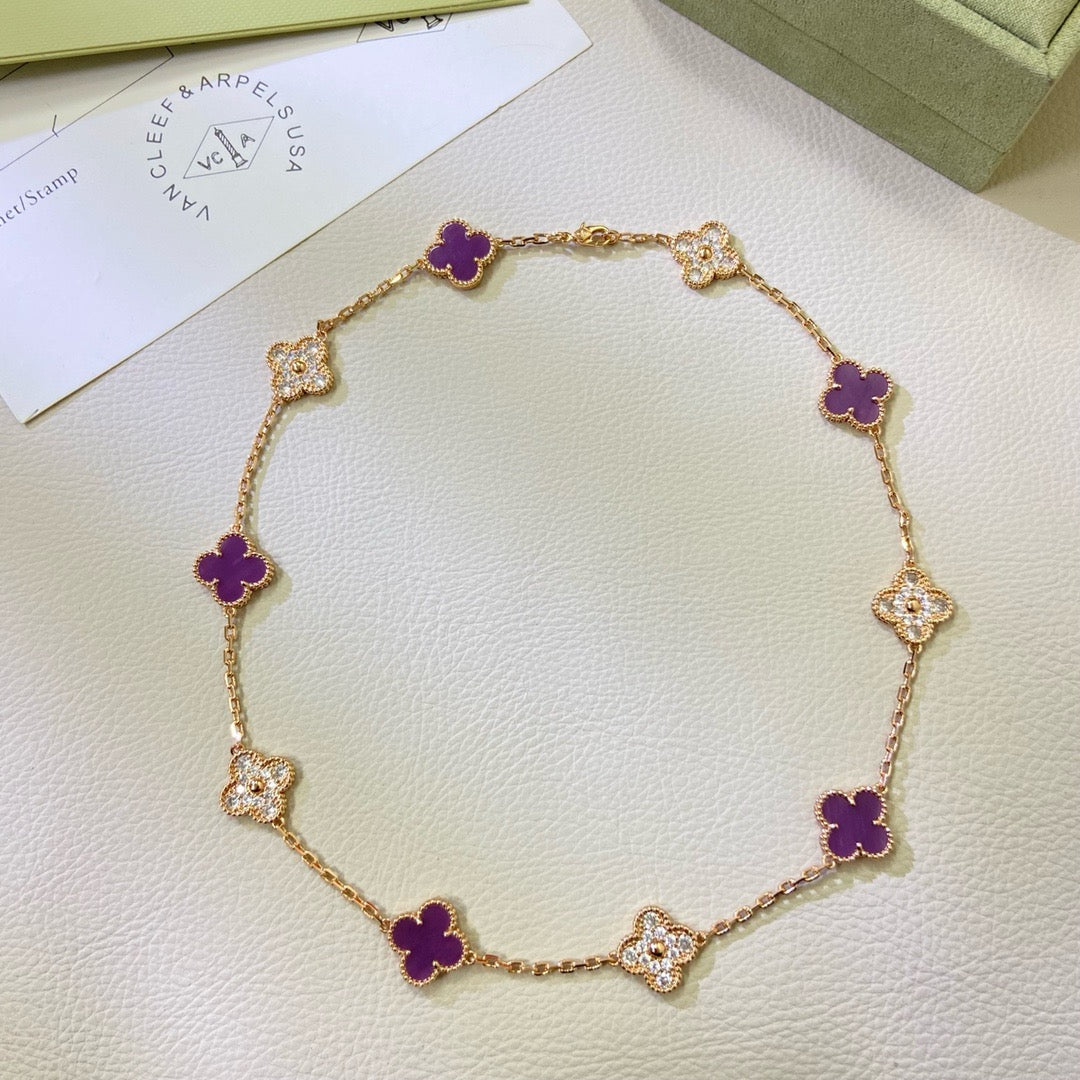 [Lumina Jewelry]CLOVER 10 MOTIFS  PURPLE VIOLET DIAMOND NECKLACE