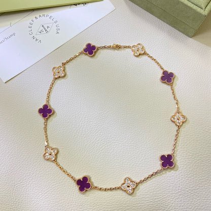 [Lumina Jewelry]CLOVER 10 MOTIFS  PURPLE VIOLET DIAMOND NECKLACE