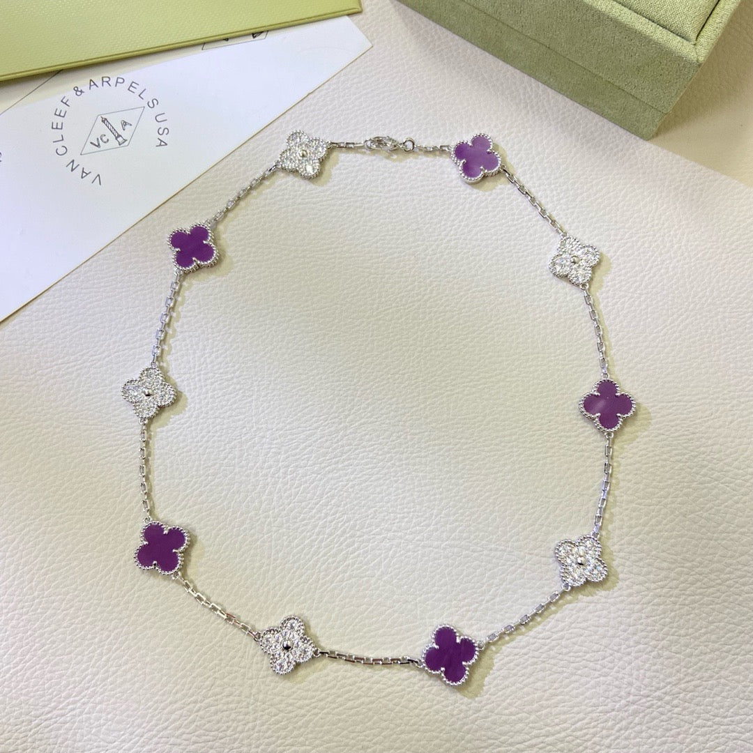 [Lumina Jewelry]CLOVER 10 MOTIFS  PURPLE VIOLET DIAMOND NECKLACE