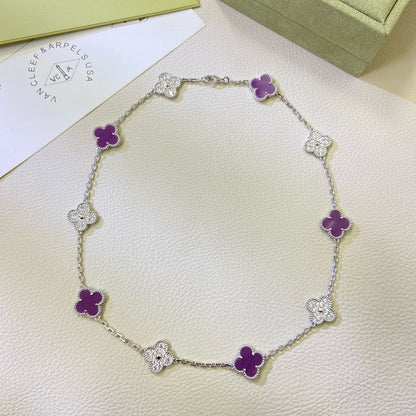 [Lumina Jewelry]CLOVER 10 MOTIFS  PURPLE VIOLET DIAMOND NECKLACE