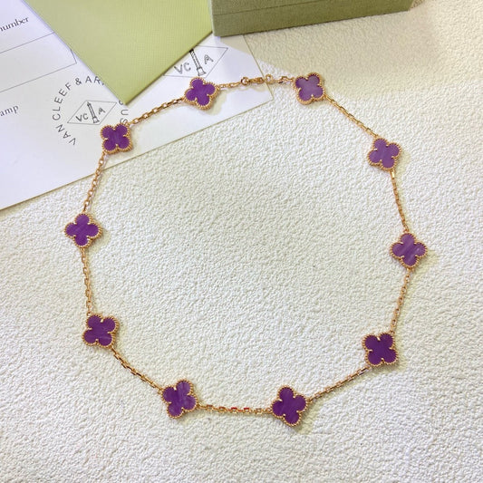 [Lumina Jewelry]CLOVER 10 MOTIFS  PURPLE VIOLET  NECKLACE