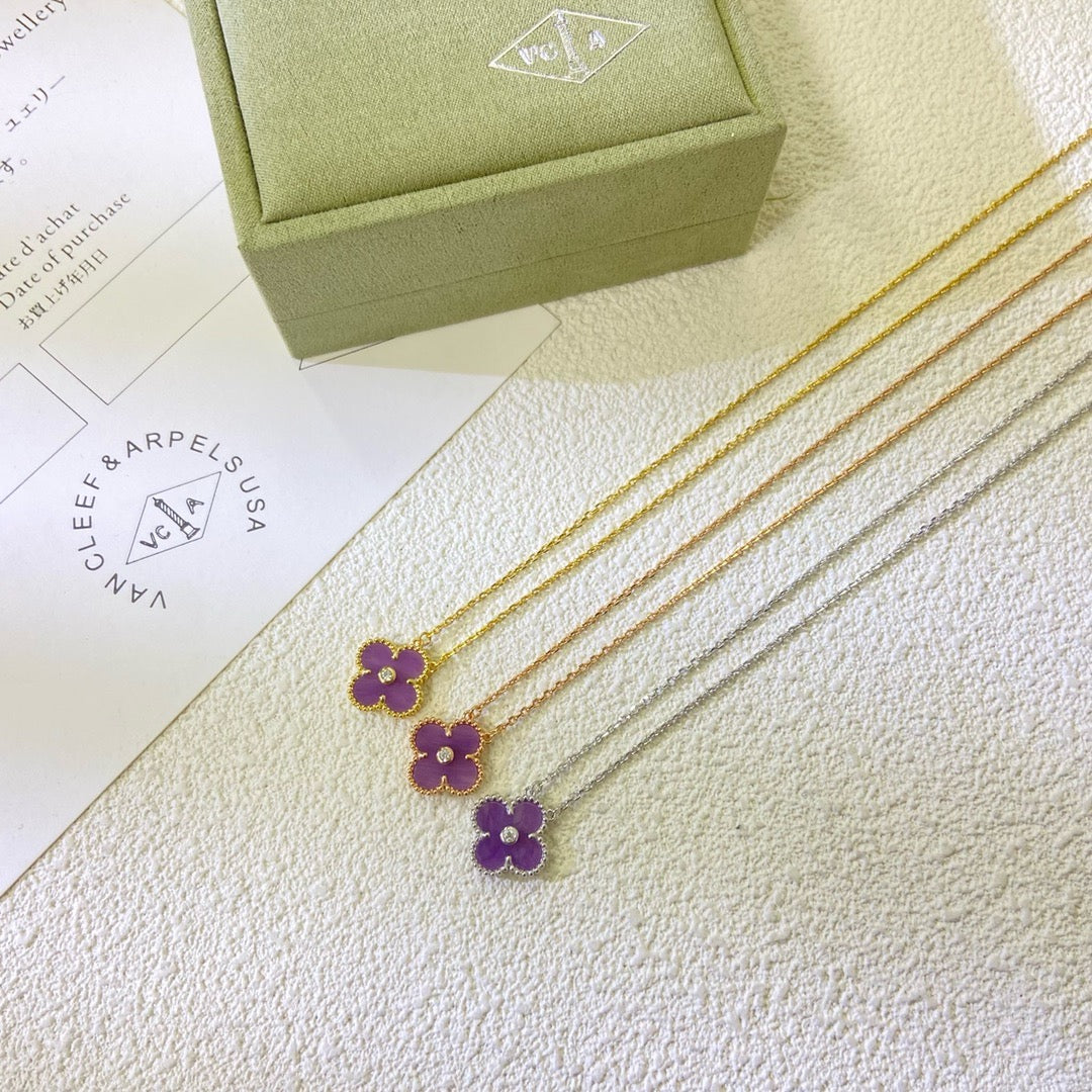 [Lumina Jewelry]CLOVER 15MM DIAMOND  PURPLE VIOLET NECKLACE