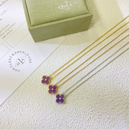 [Lumina Jewelry]CLOVER 15MM DIAMOND  PURPLE VIOLET NECKLACE