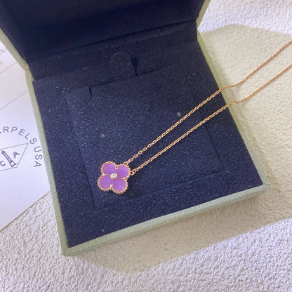 [Lumina Jewelry]CLOVER 15MM DIAMOND  PURPLE VIOLET NECKLACE