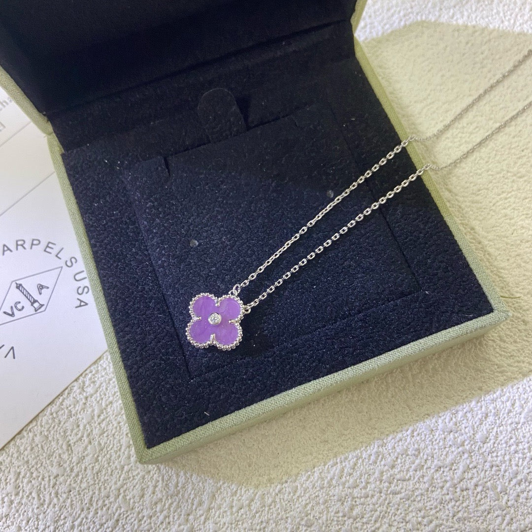 [Lumina Jewelry]CLOVER 15MM DIAMOND  PURPLE VIOLET NECKLACE
