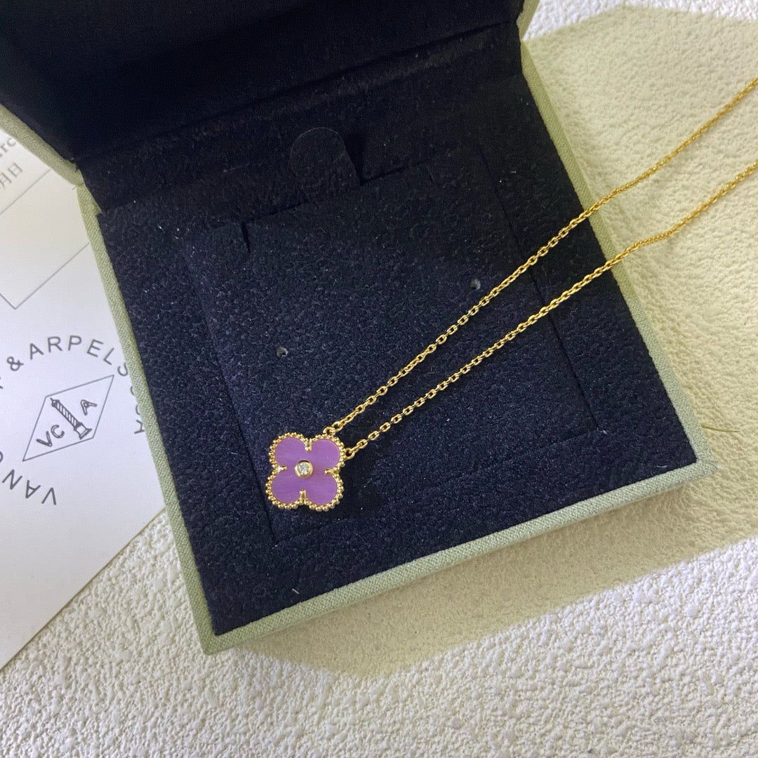 [Lumina Jewelry]CLOVER 15MM DIAMOND  PURPLE VIOLET NECKLACE