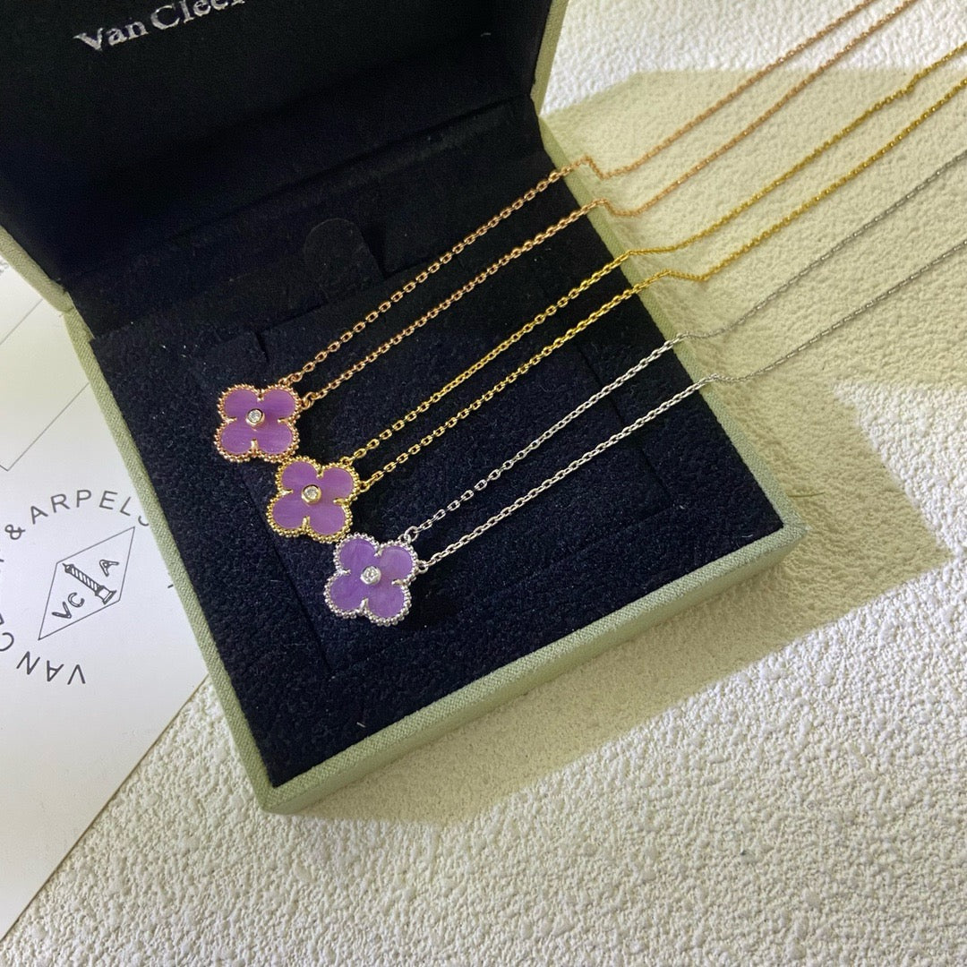 [Lumina Jewelry]CLOVER 15MM DIAMOND  PURPLE VIOLET NECKLACE