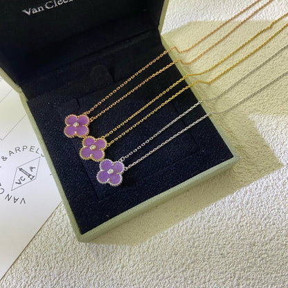 [Lumina Jewelry]CLOVER 15MM DIAMOND  PURPLE VIOLET NECKLACE