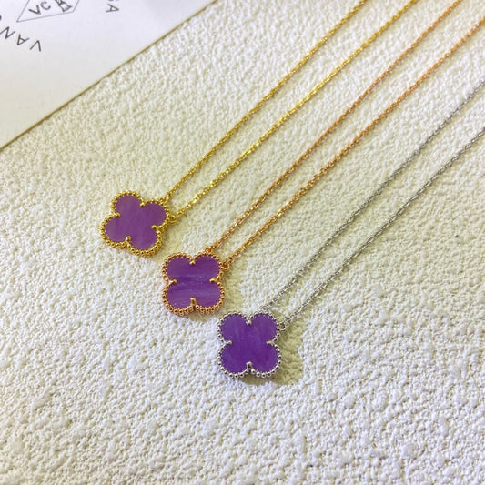 [Lumina Jewelry]CLOVER 15MM  PURPLE VIOLET NECKLACE