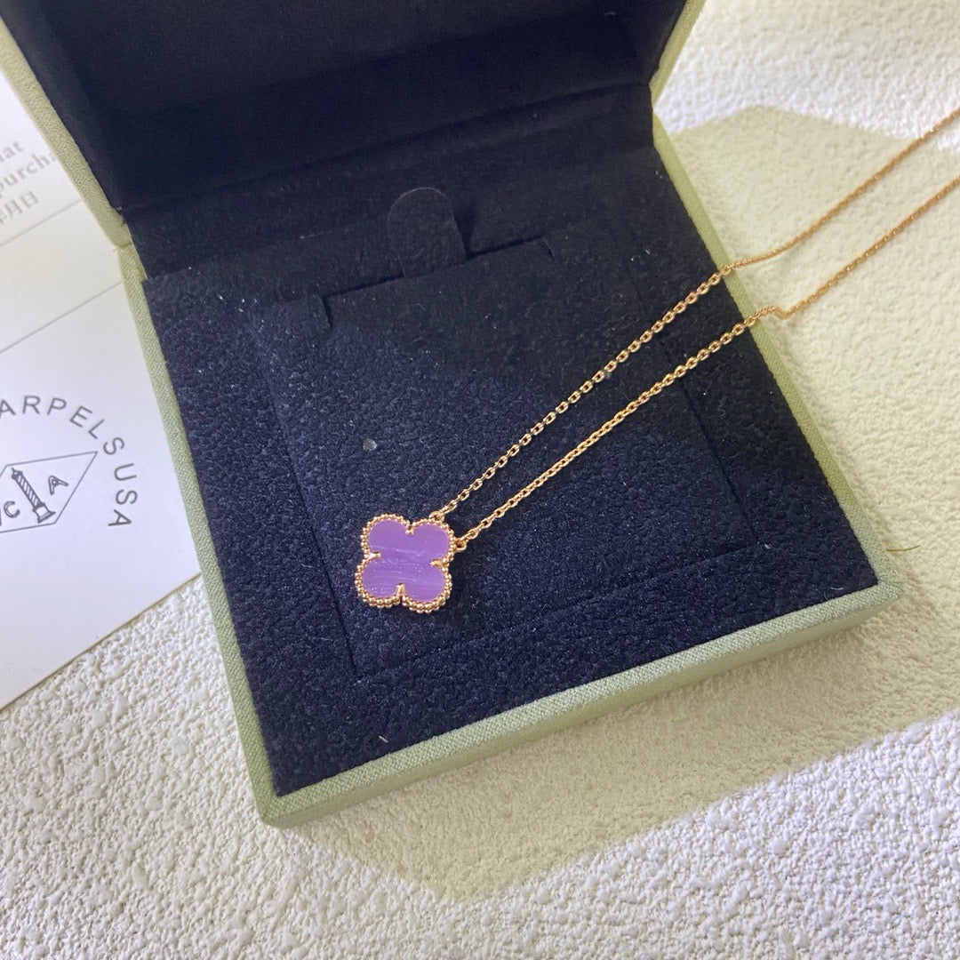 [Lumina Jewelry]CLOVER 15MM  PURPLE VIOLET NECKLACE