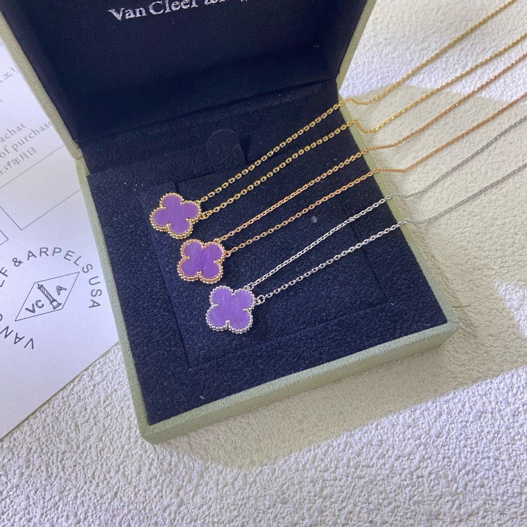 [Lumina Jewelry]CLOVER 15MM  PURPLE VIOLET NECKLACE