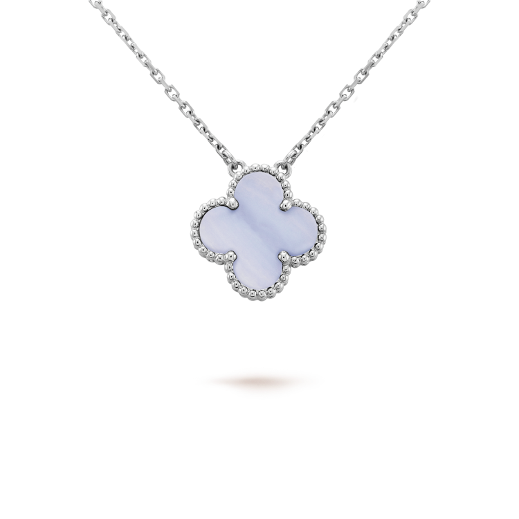 [Lumina]CLOVER 15MM BLUE CHALCEDONY NECKLACE SILVER