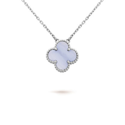 [Lumina]CLOVER 15MM BLUE CHALCEDONY NECKLACE SILVER