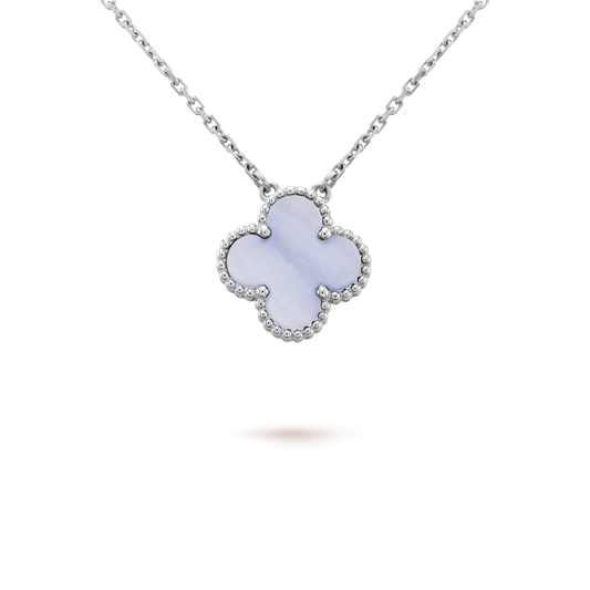 [Lumina]CLOVER 15MM BLUE CHALCEDONY NECKLACE SILVER