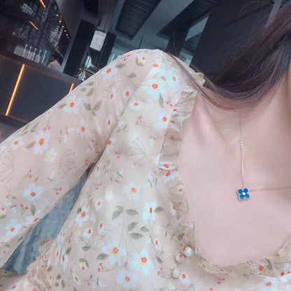 [Lumina]CLOVER 15MM DIAMOND AND BLUE AGATE NECKLACE