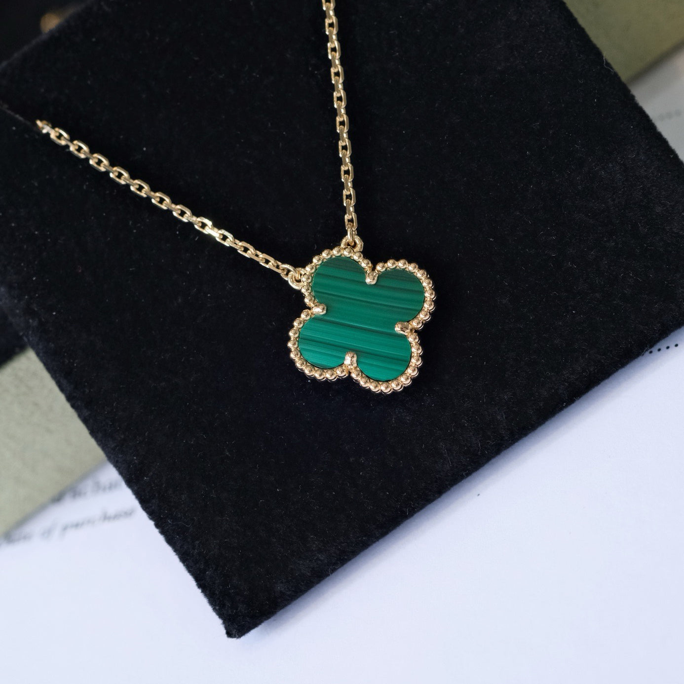 [Lumina]CLOVER 15MM MALACHITE SINGLE FLOWER  NECKLACE