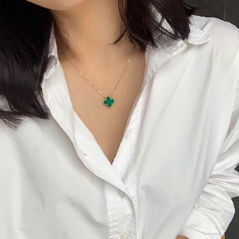 [Lumina]CLOVER 15MM MALACHITE SINGLE FLOWER  NECKLACE