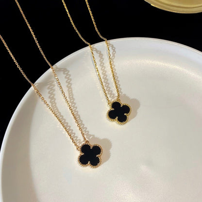 [Lumina]CLOVER 15MM BLACK ONYX SINGLE FLOWER NECKLACE