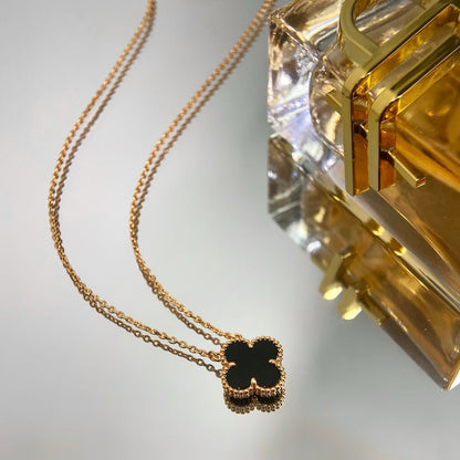 [Lumina]CLOVER 15MM BLACK ONYX SINGLE FLOWER NECKLACE