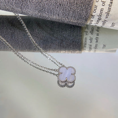 [Lumina]CLOVER 15MM BLUE CHALCEDONY NECKLACE SILVER