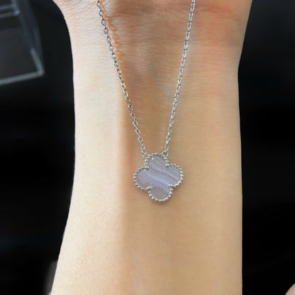 [Lumina]CLOVER 15MM BLUE CHALCEDONY NECKLACE SILVER