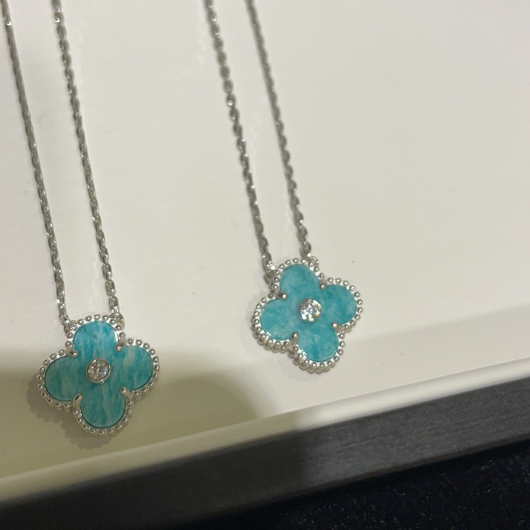 [Lumina]CLOVER 15MM DIAMOND SVRES PORCELAIN  NECKLACE SILVER