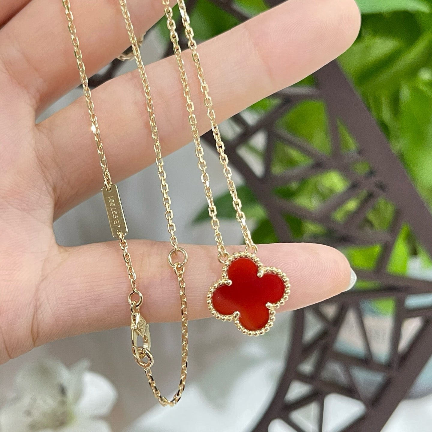 [Lumina]CLOVER 15MM CARNELIAN SINGLE FLOWER NECKLACE
