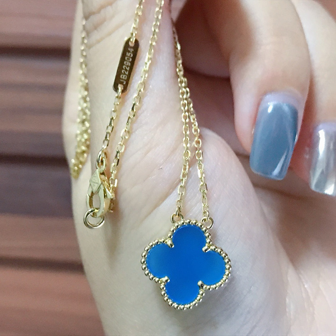 [Lumina]CLOVER 15MM BLUE AGATE NECKLACE