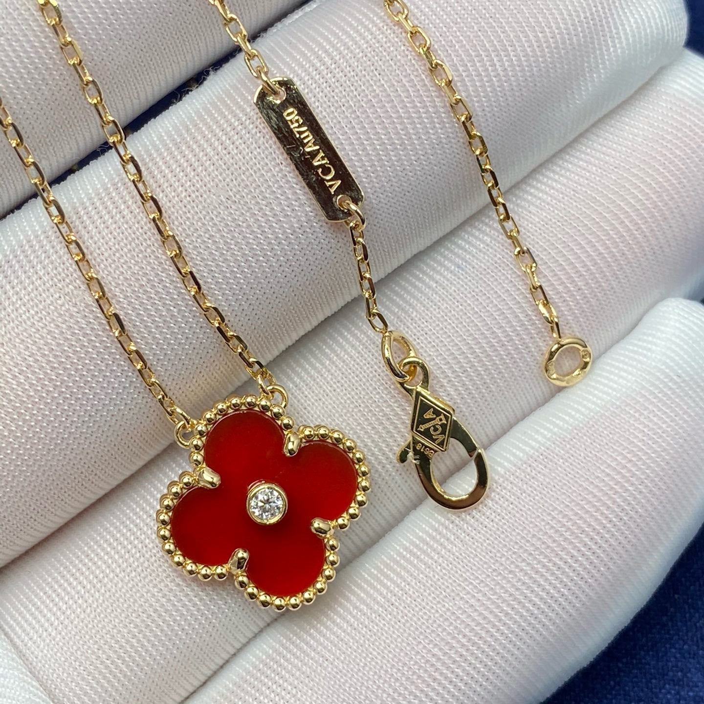 [Lumina]CLOVER 15MM DIAMOND CARNELIAN NECKLACE
