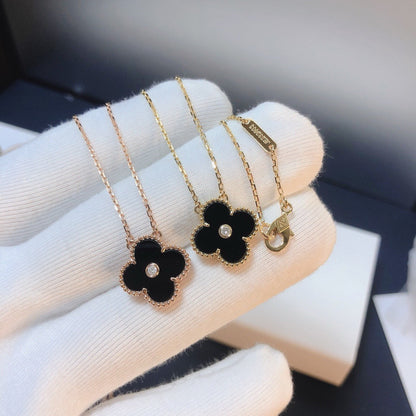 [Lumina]CLOVER 15MM DIAMOND ONYX NECKLACE